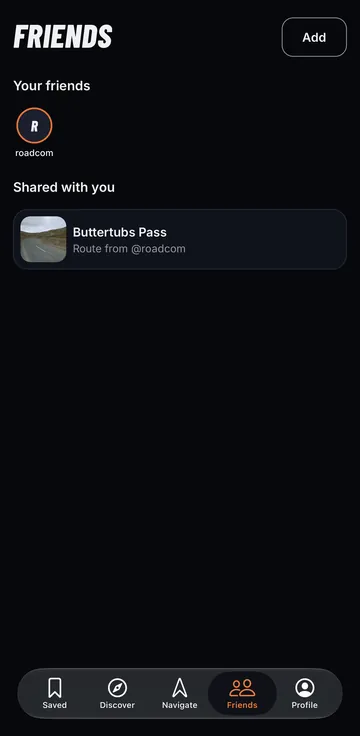 RoadCom screen: Share gems with your crew